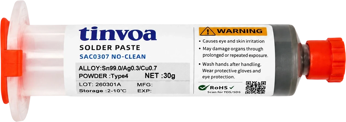 tinvoa SAC0307 value lead-free solder paste — 30 g luer-lock syringe