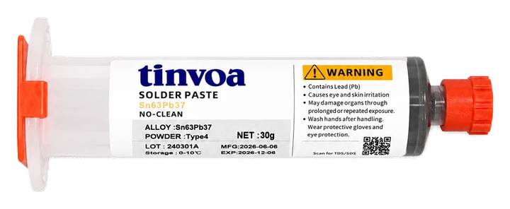tinvoa Sn63/Pb37 leaded solder paste — 30 g syringe