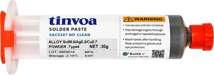 tinvoa SAC0307 lead-free solder paste — 30 g syringe
