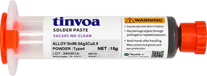 tinvoa SAC305 lead-free solder paste — 15 g syringe
